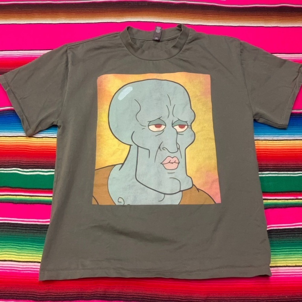 Handsome Squidward Meme T-Shirt Men's M Boxy Fit Green Tee Spongebob Squarepants